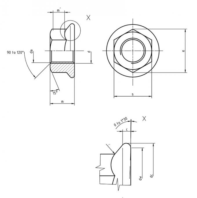 M20 톱니 모양 마법 플랜지 너트에 대한 ISO 4161 Class6 8시 10분 아연 M5 0