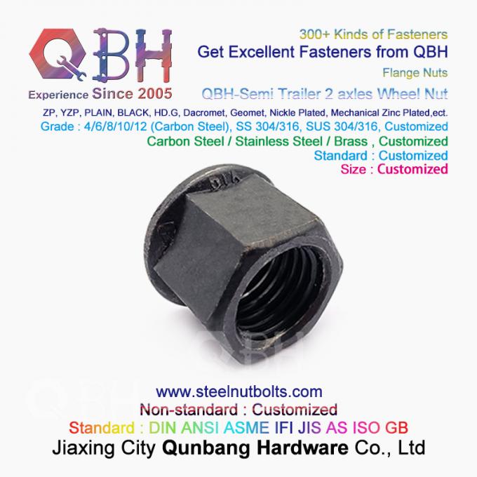 QBH 검은 세미 트레일러 2 축 민자형 플랜지 바퀴 허브너트 1